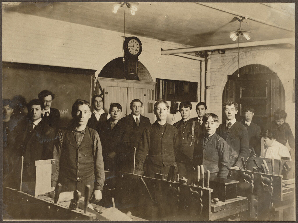Students woodworking in DT workshop