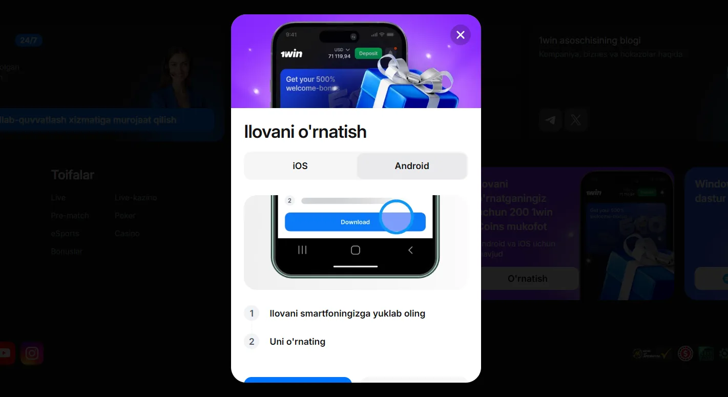 1win apk bilan mobil o‘yinlarni boshlang